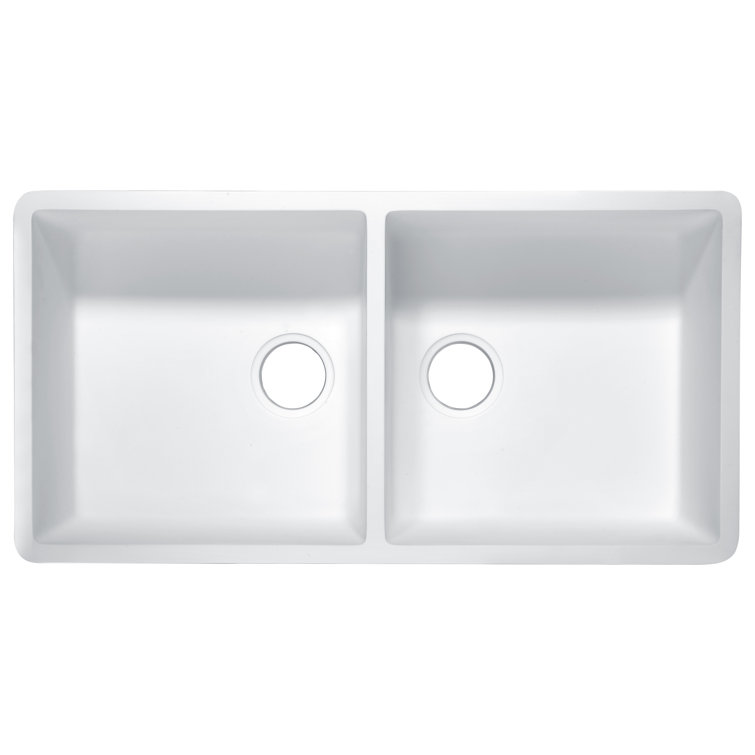 Petima 35.43'' White Stone Double Bowl Farmhouse Sink