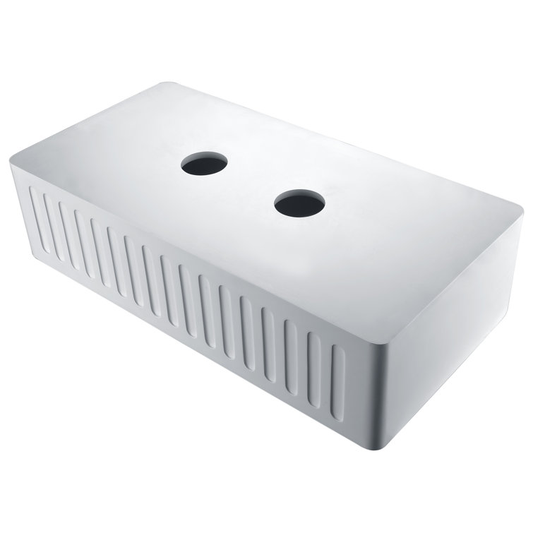 Petima 35.43'' White Stone Double Bowl Farmhouse Sink