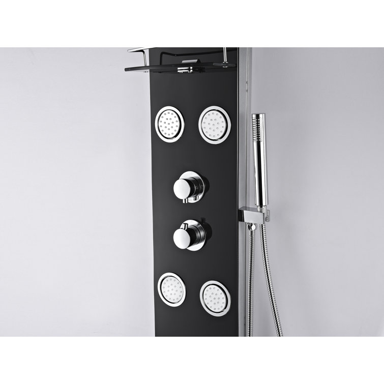 Colossal 56'' Black Tempered Glass Shower Panel with Adjustable Jets