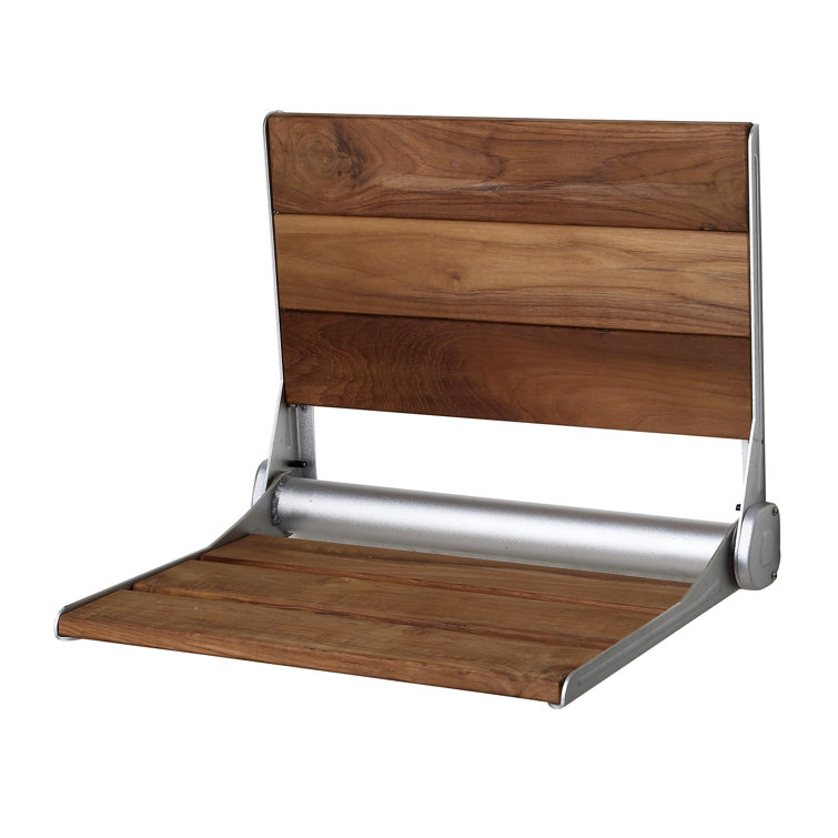 Teak and Chrome Wall Mounted Folding Shower Seat