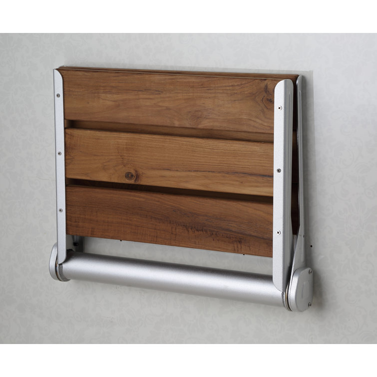 Teak and Chrome Wall Mounted Folding Shower Seat