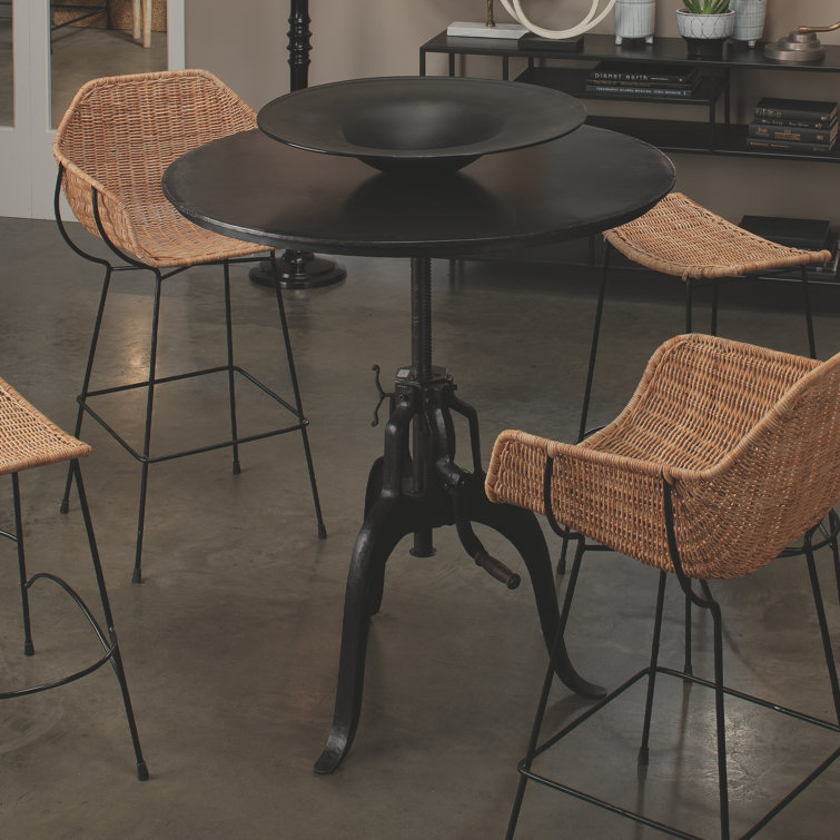 Gunmetal Gray Round Industrial Crank Counter Height Table