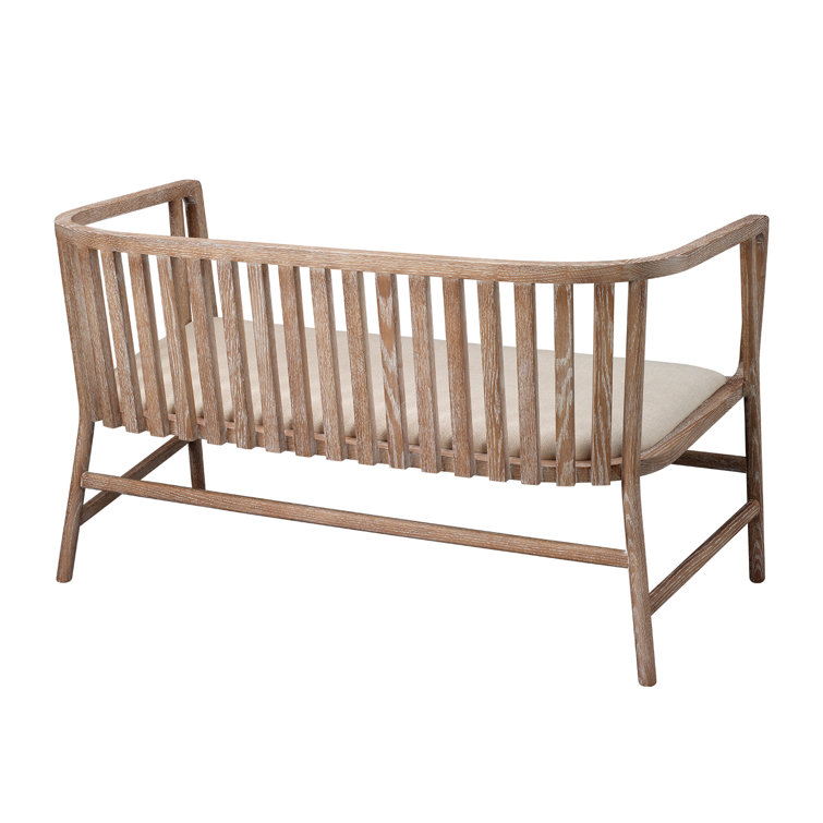 Off-White Linen & Grey-Washed Wood Farmhouse Settee