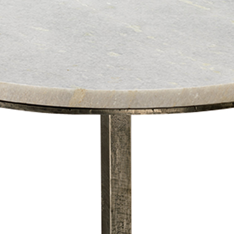 Round White Marble and Gunmetal Steel Accent Table