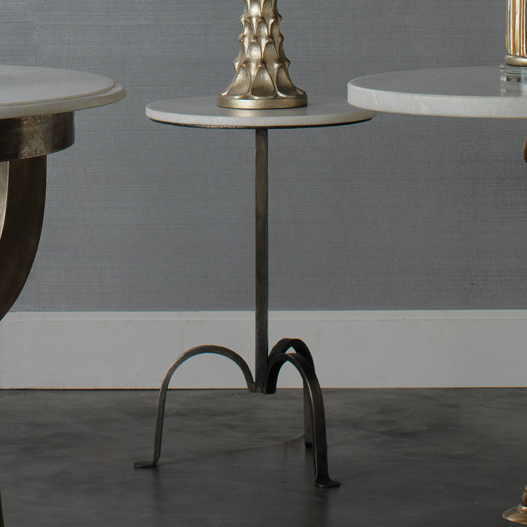 Round White Marble and Gunmetal Steel Accent Table