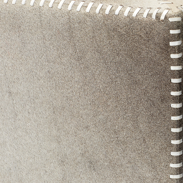 Cross Stitch Tufted Gray Hide Leather Cube Ottoman