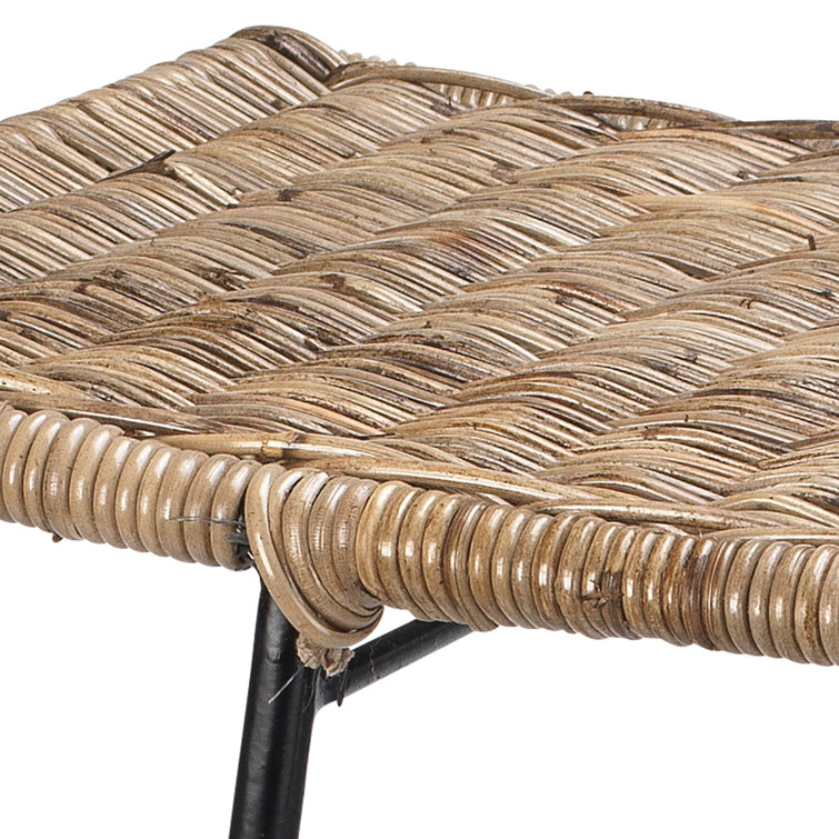 Black Metal and Woven Rattan Backless Counter Stool