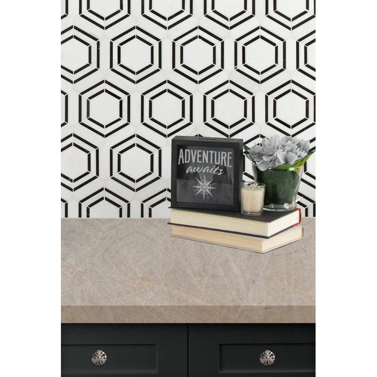 Bianco Hexagon Polished Marble Mosaic Tile Sheet