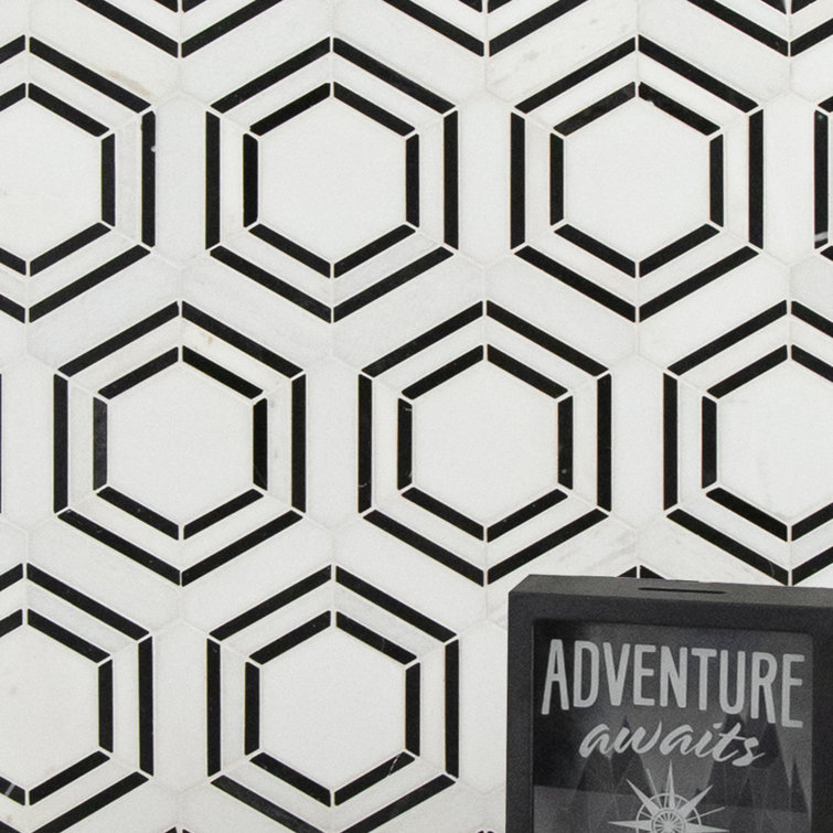 Bianco Hexagon Polished Marble Mosaic Tile Sheet