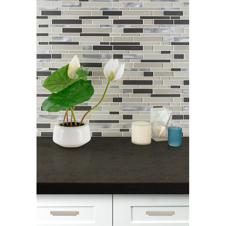 Gray and Black Glass-Metal Blend Mosaic Wall Tile