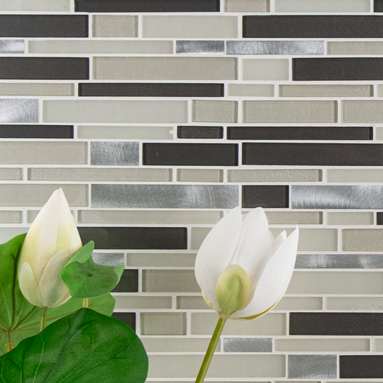 Gray and Black Glass-Metal Blend Mosaic Wall Tile