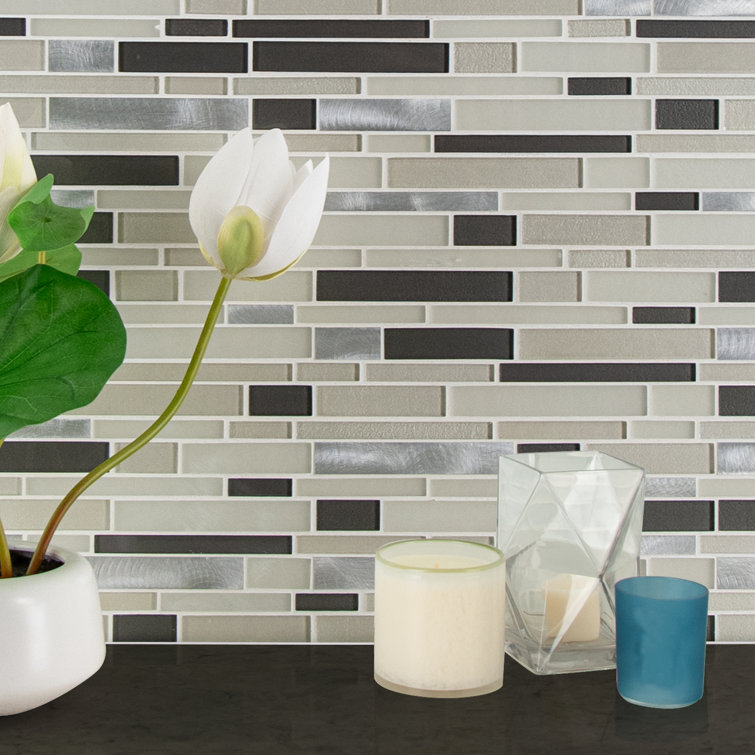 Gray and Black Glass-Metal Blend Mosaic Wall Tile