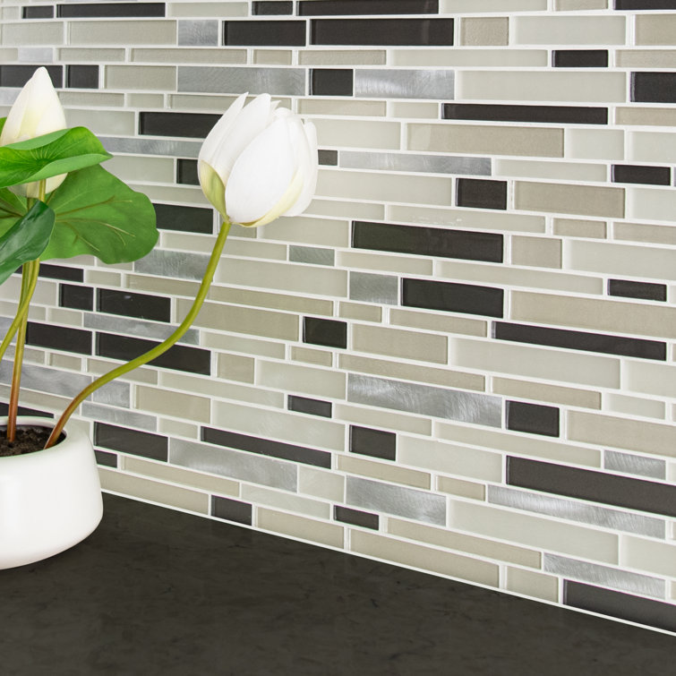 Gray and Black Glass-Metal Blend Mosaic Wall Tile