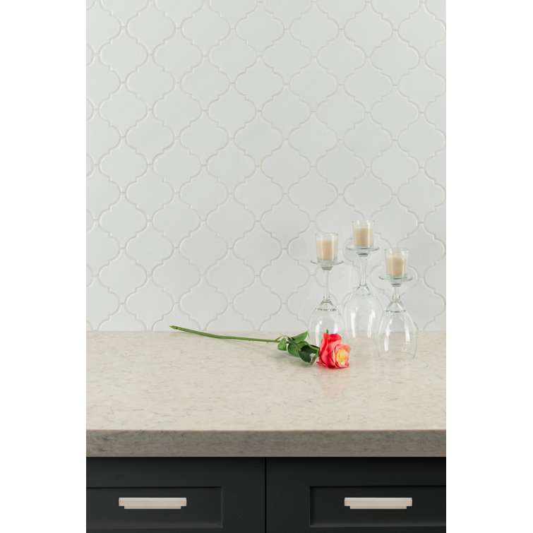 Whisper White Arabesque Ceramic Mosaic Tile Sheet