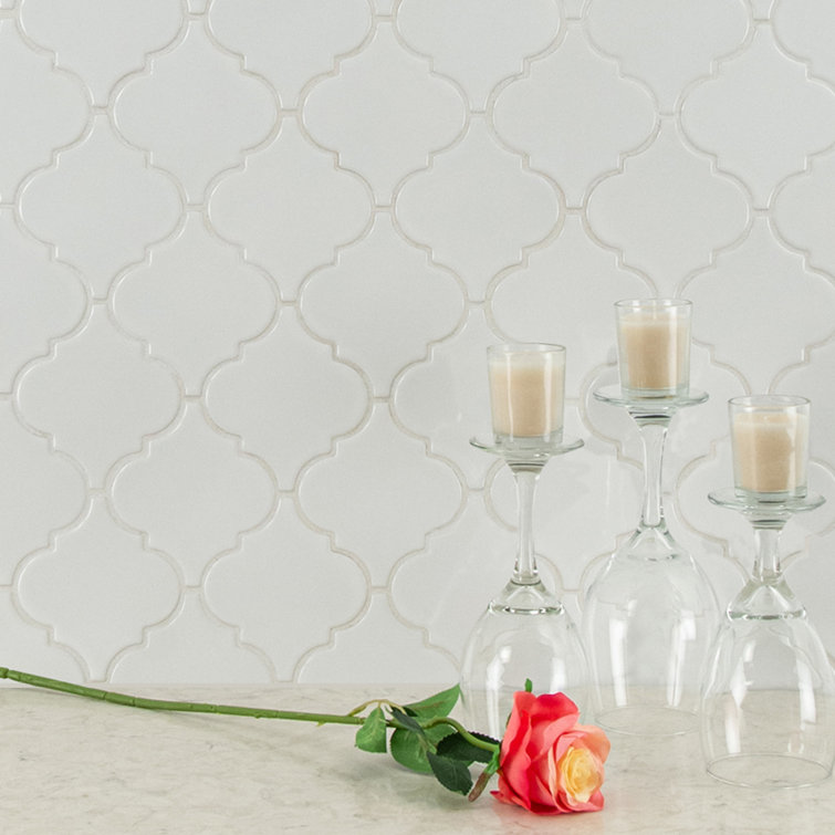 Whisper White Arabesque Ceramic Mosaic Tile Sheet