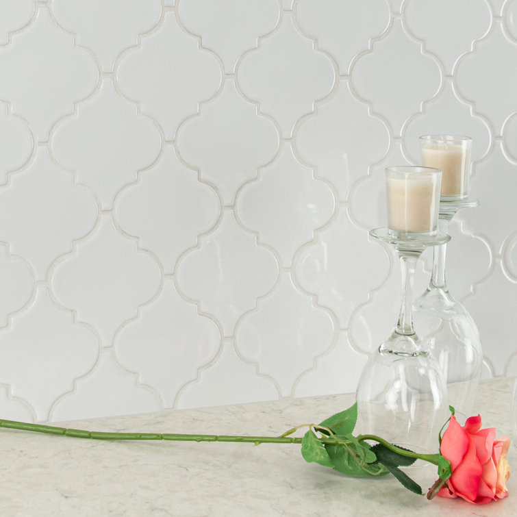 Whisper White Arabesque Ceramic Mosaic Tile Sheet