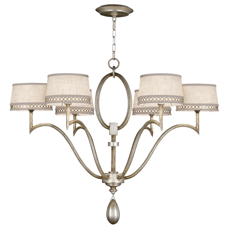 Elegant Silver Leaf 6-Light Chandelier with Crystal Accents