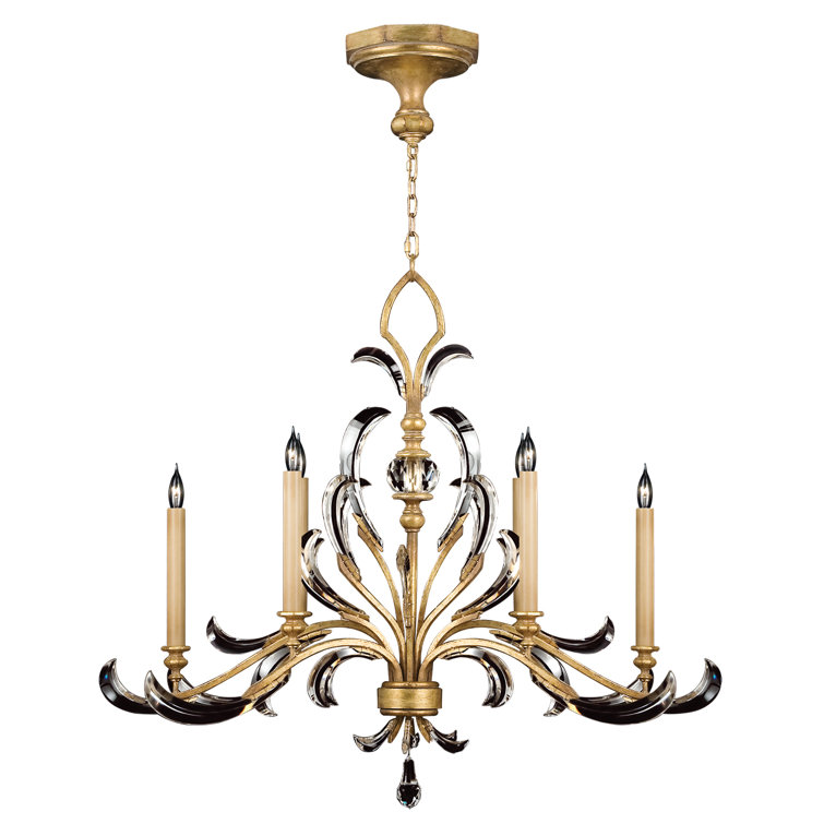 Aureate Arcs 6-Light Gold Chandelier with Beveled Crystals