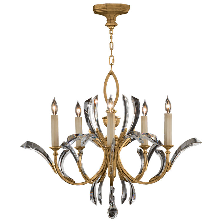 Elegant Beveled Arcs 36" Gold Chandelier with Arcing Crystal Shades