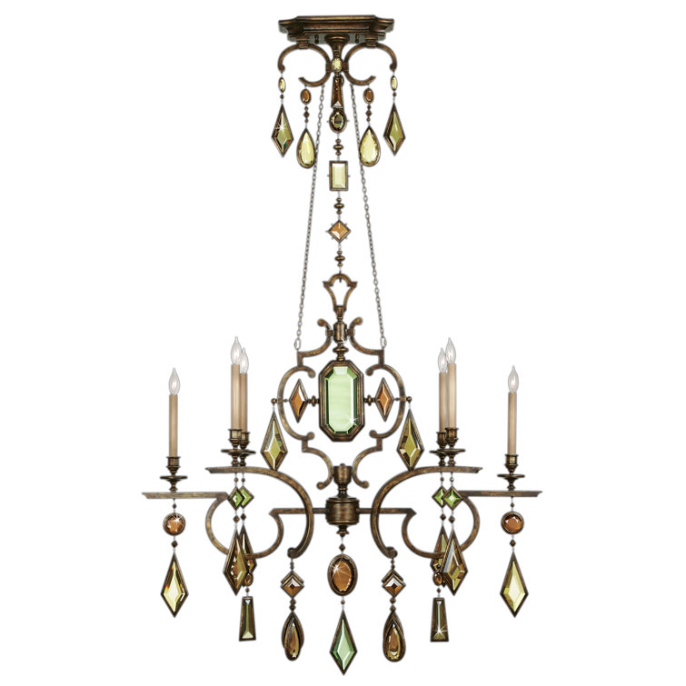 Bronze 50" Chandelier with Multi-Colored Crystal Gems