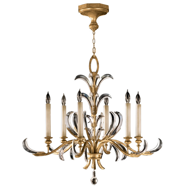 Gold Crystal 37" 6-Light Beveled Arcs Chandelier