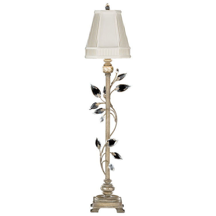 Crystal Laurel 37" Silver Leafed Console Lamp with Faceted Crystal Leaves