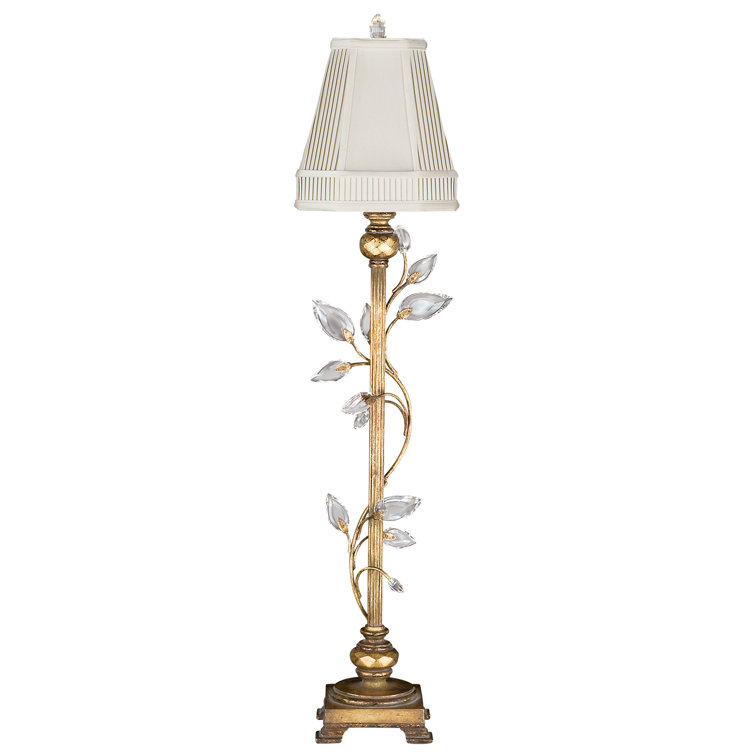 Crystal Laurel Silver Buffet Lamp with Stylized Leaves