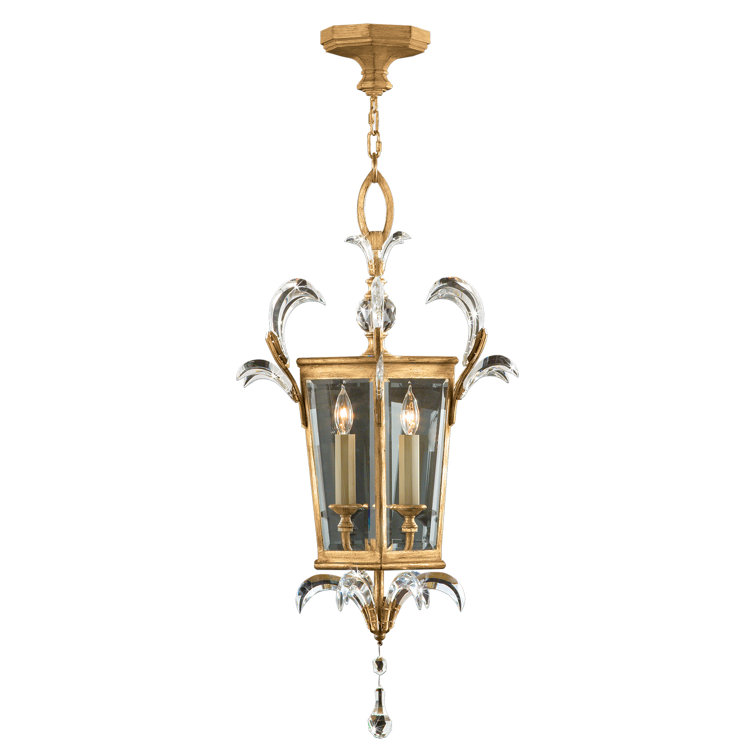 Aged Brass Beveled Crystal 3-Light Pendant with Gold Finish