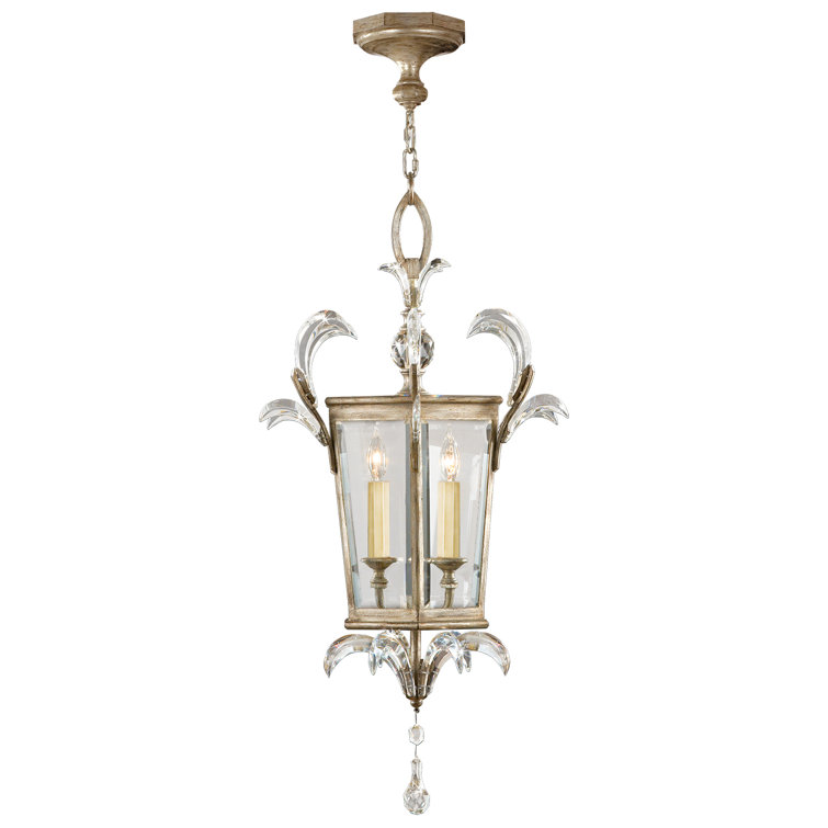 Elegant Silver Leaf 3-Light Chandelier with Beveled Crystal Accents