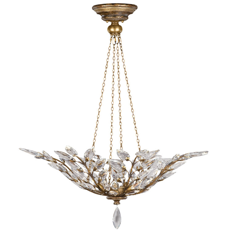 Elegant Gold Leaf 4-Light Pendant with Faceted Crystal Leaves
