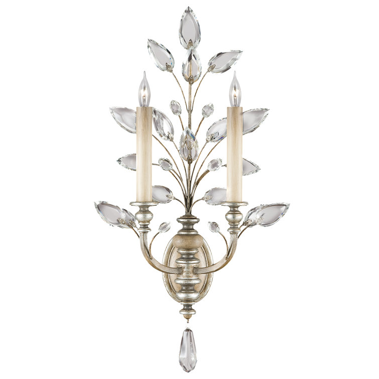 Laurel Crystal Leaf 28" Antique Silver Leaf Dimmable Sconce