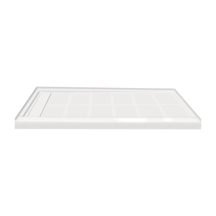 White Rectangular Single Threshold Shower Base with Left Hand Drain