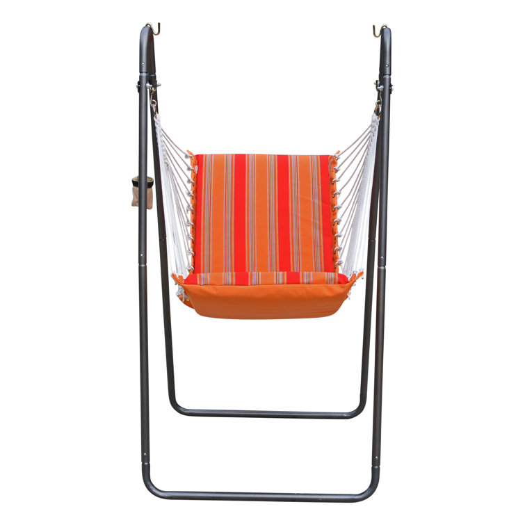 Orange Stripe Hanging Chair with Cushions and Steel Stand