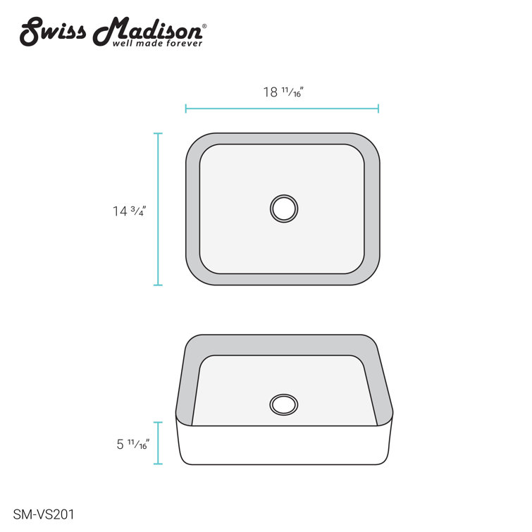 Glossy White Ceramic Rectangular Above-Counter Vessel Sink