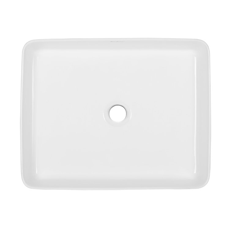 Glossy White Ceramic Rectangular Above-Counter Vessel Sink
