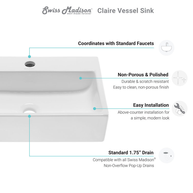 Claire 21" Glossy White Ceramic Vessel Sink