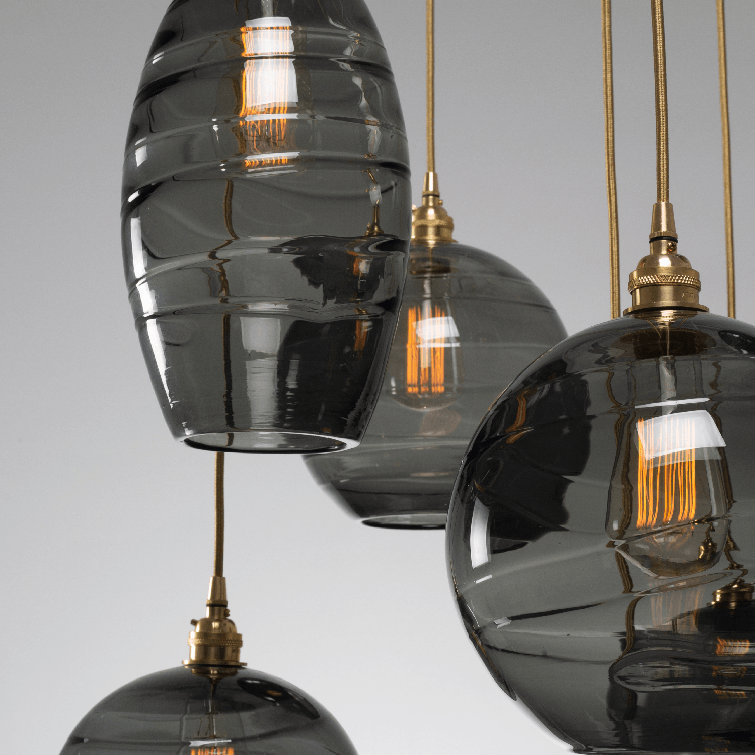 Misto 30.6" Matte Black and Silver Drum Pendant with Optic Smoke Glass