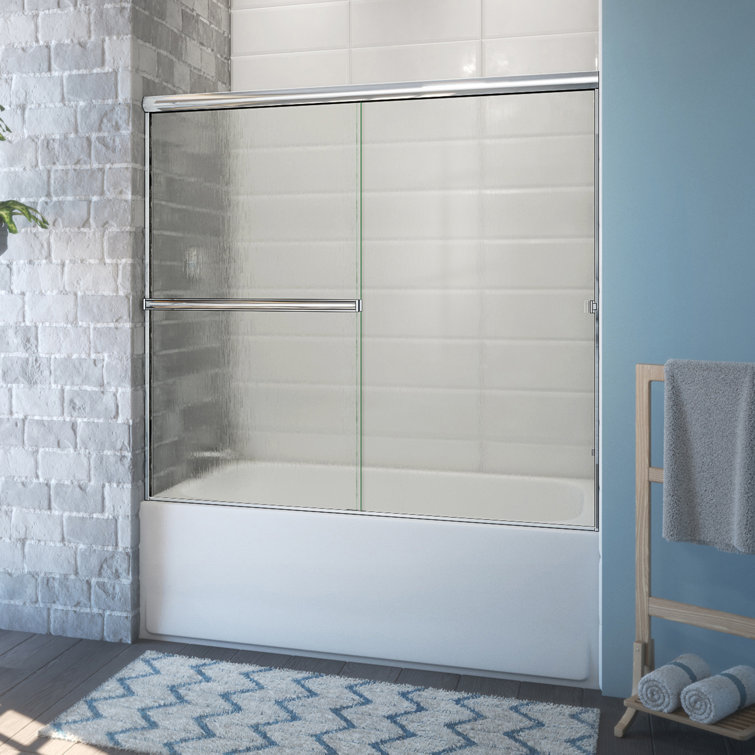 LETE 56" x 54" Polished Chrome Rain Glass Bypass Tub Door