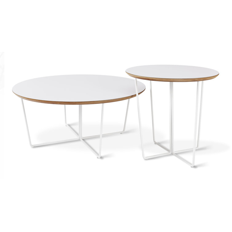 Modern Array Round Wood and Metal Coffee Table in White
