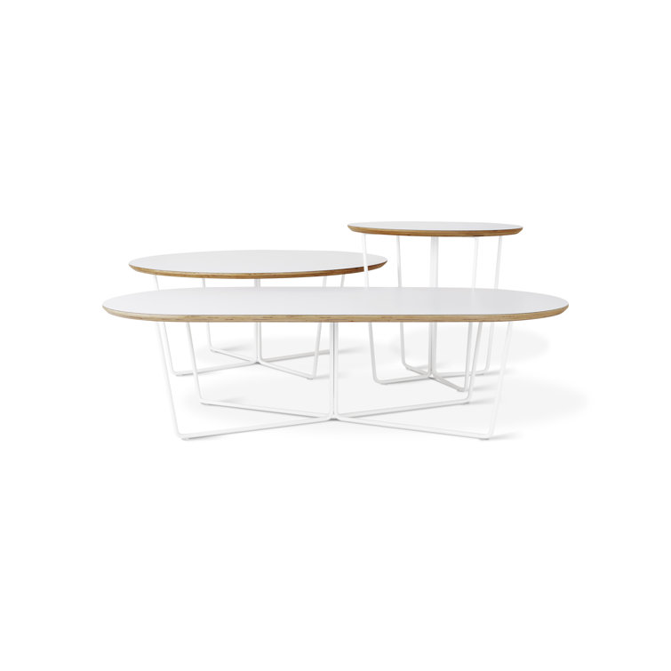 Modern Array Round Wood and Metal Coffee Table in White