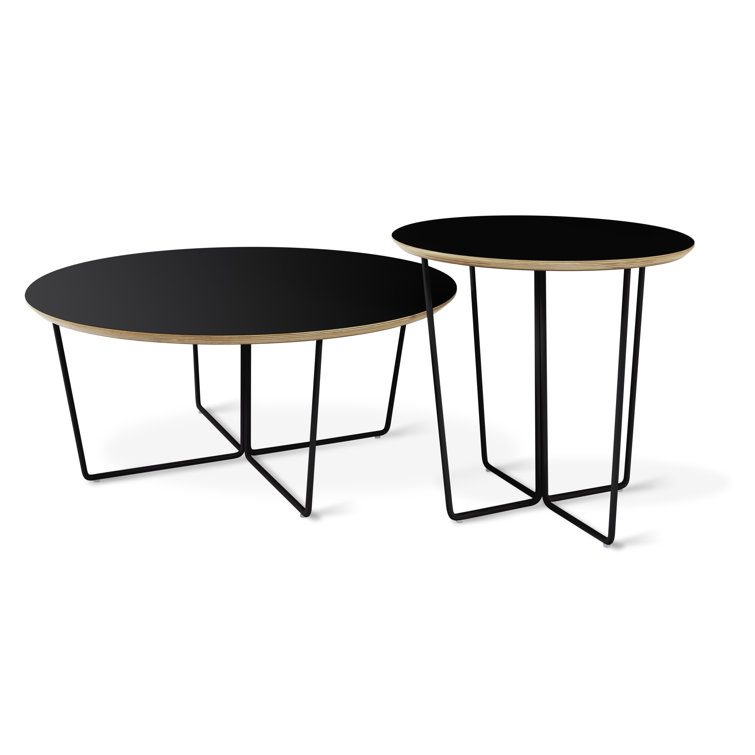 Black Round Wood and Metal End Table