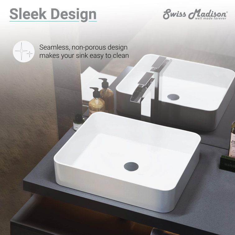 White Ceramic Square Above-Counter Vessel Sink