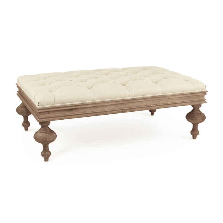 Bellamy Natural Linen Tufted Upholstered Ottoman
