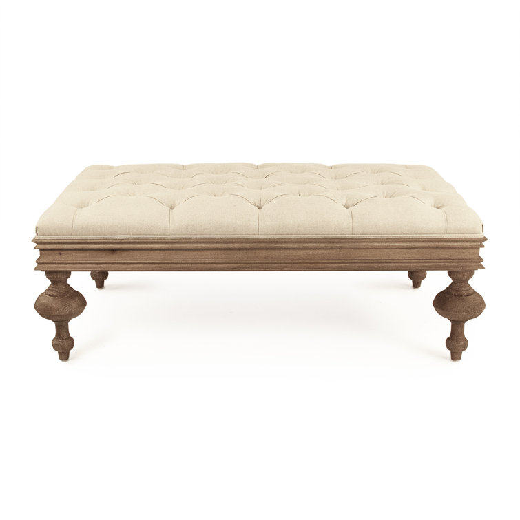 Bellamy Natural Linen Tufted Upholstered Ottoman