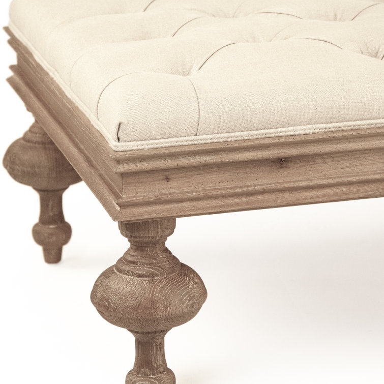 Bellamy Natural Linen Tufted Upholstered Ottoman