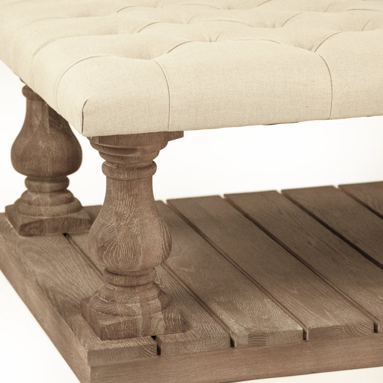 Bellamy Natural Linen Tufted Upholstered Storage Ottoman