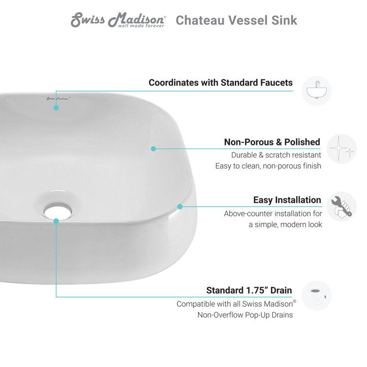 Château White Ceramic Above-Counter Vessel Sink