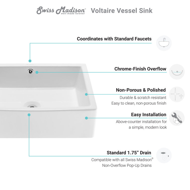 Voltaire 20" White Ceramic Above-Counter Vessel Sink