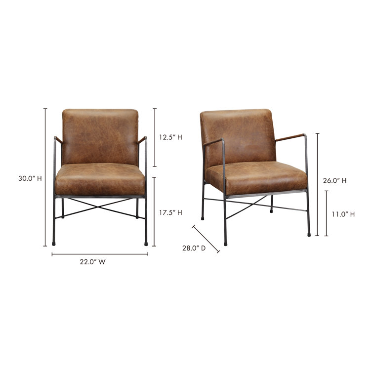 Transitional Dagwood Brown Leather Armchair with Metal Frame