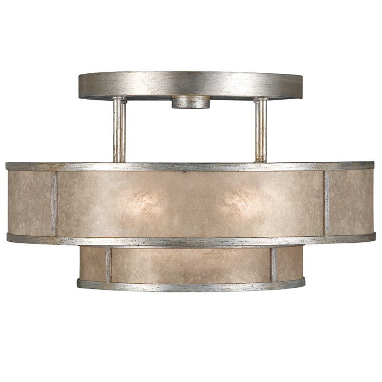 Silver Glass Drum Semi Flush Mount Light